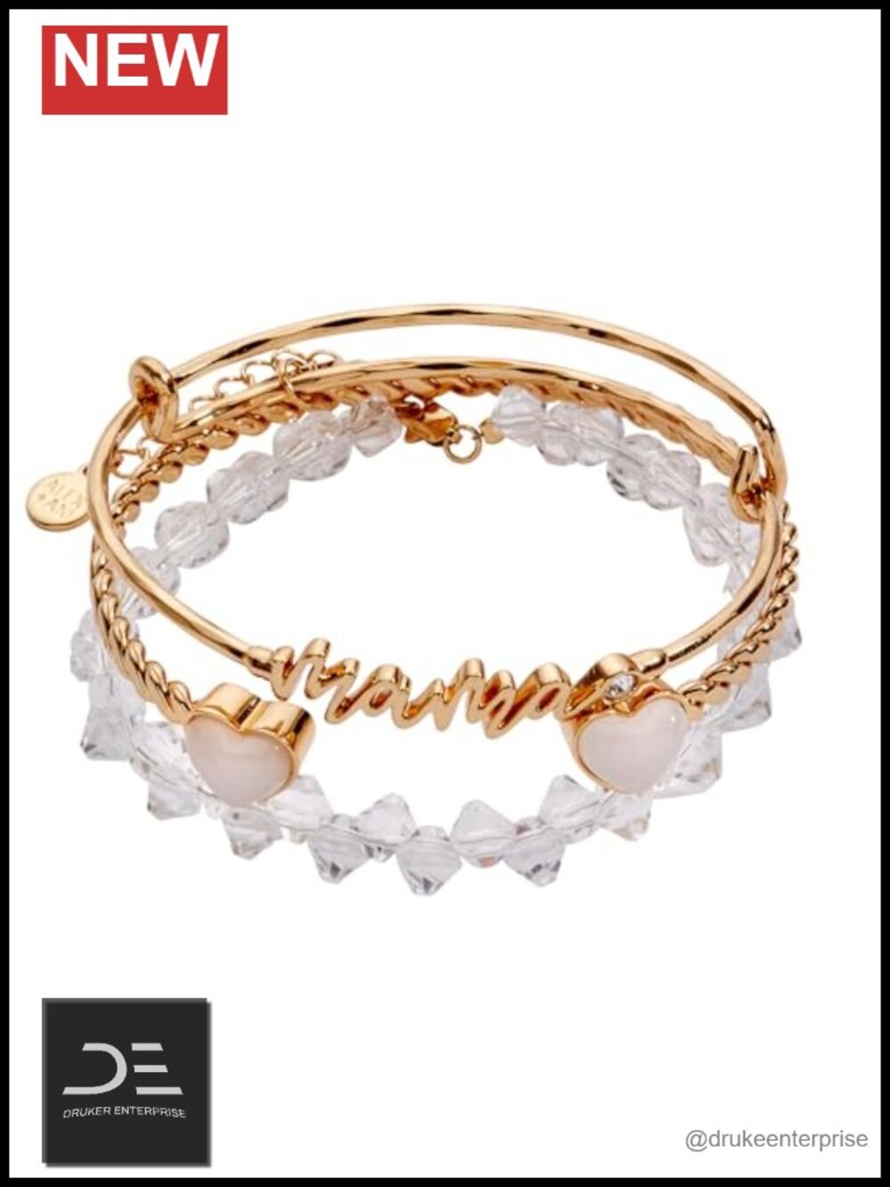 Alex and Ani Mama Bracelet Set of 3, Expandable Wire Bangle, French Rope Cuff,